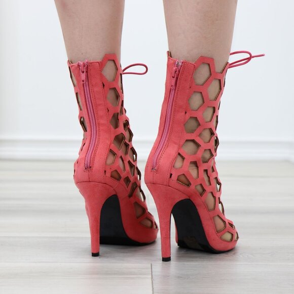 Lace-Up Strappy Glam Gladiator Suede Open Toe Needle High Heel Stiletto Sandals - Picture 6 of 11